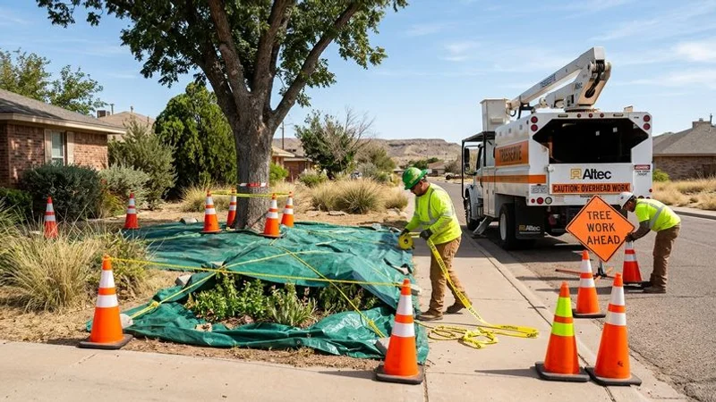Crew preparing work zone for tree removal