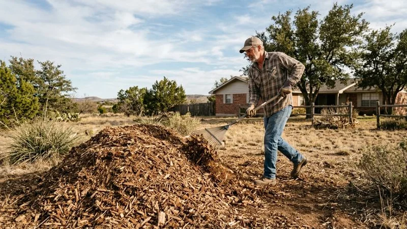 Close-up of wood chips and mulch left after a stump grinding job